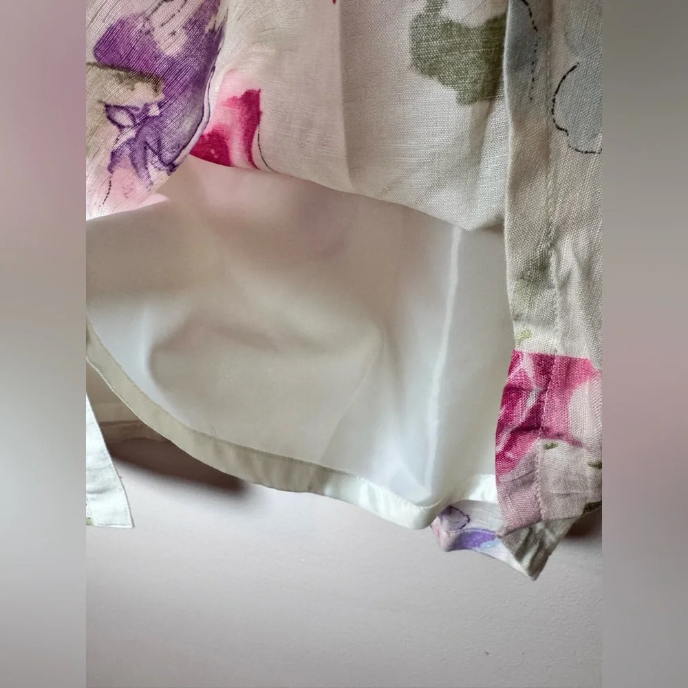 Vintage RL Chaps Linen Midi White Floral Watercolor Lined A-Line Skirt - Size 6 - Picture 6 of 7